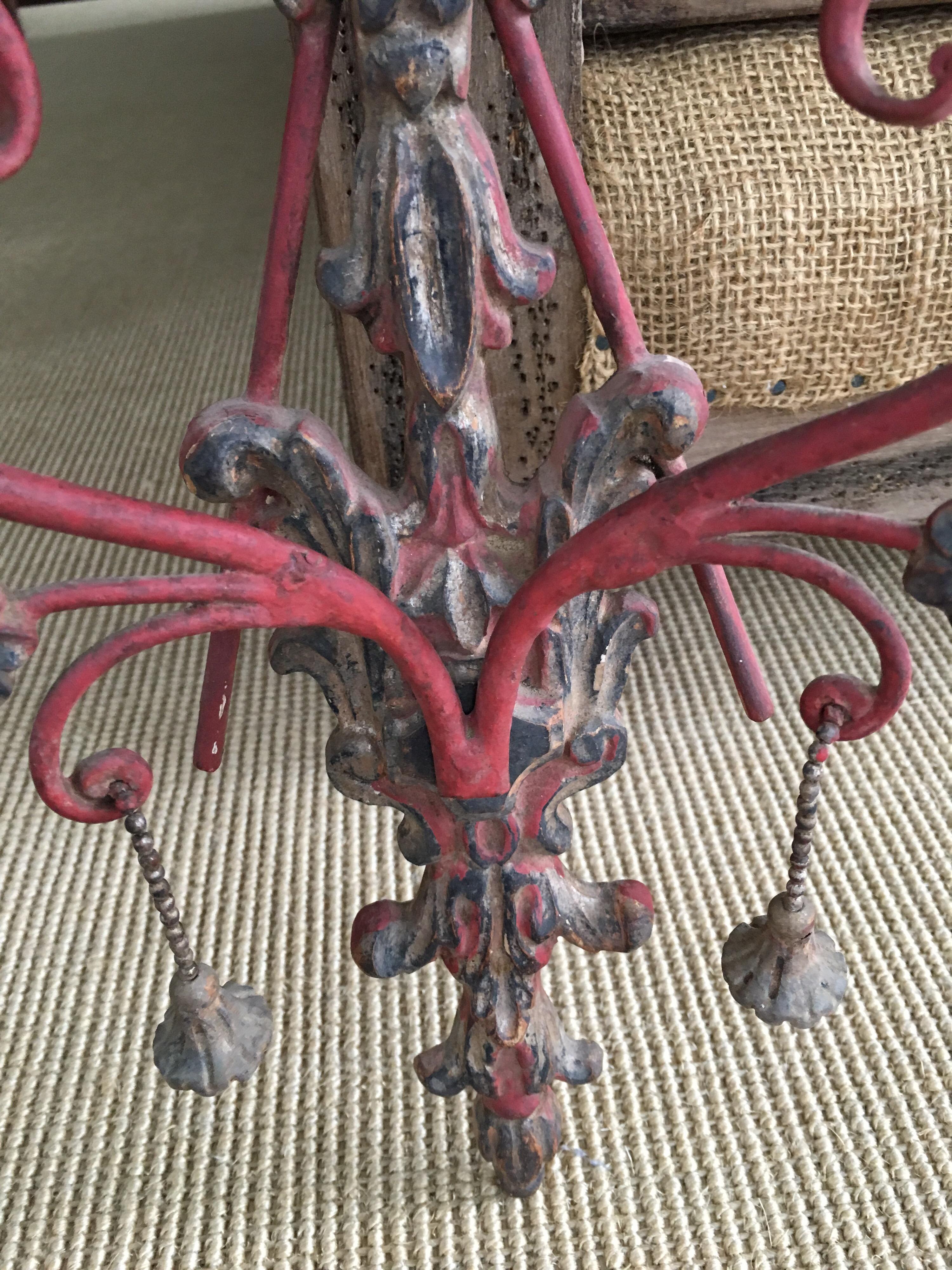 Pair of Red Painted Wood and Iron Candle Wall Sconces 5