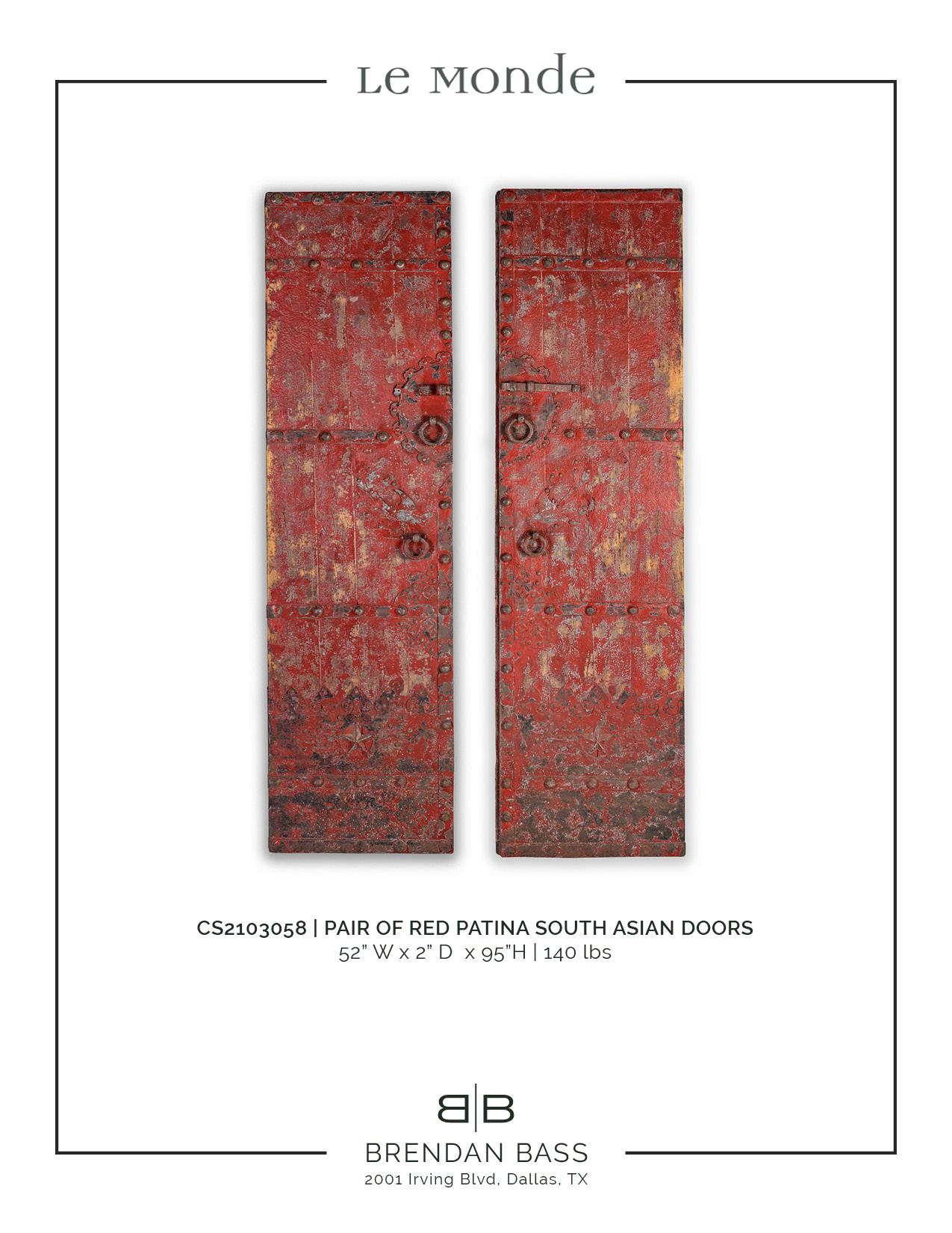 Pair of Red Patina South Asian Doors Repurposed as Wall Decor  5
