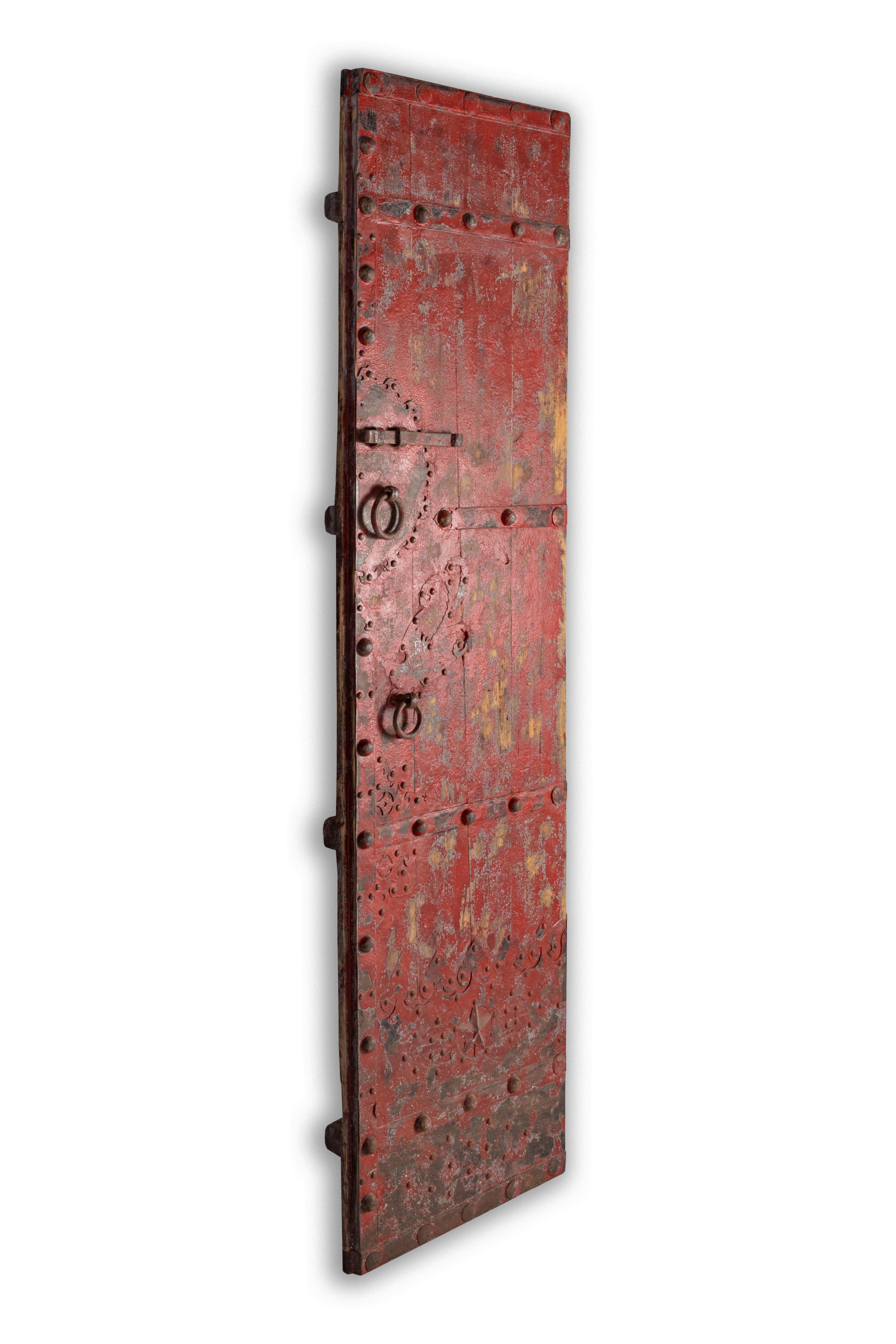 Rustic Pair of Red Patina South Asian Doors Repurposed as Wall Decor 