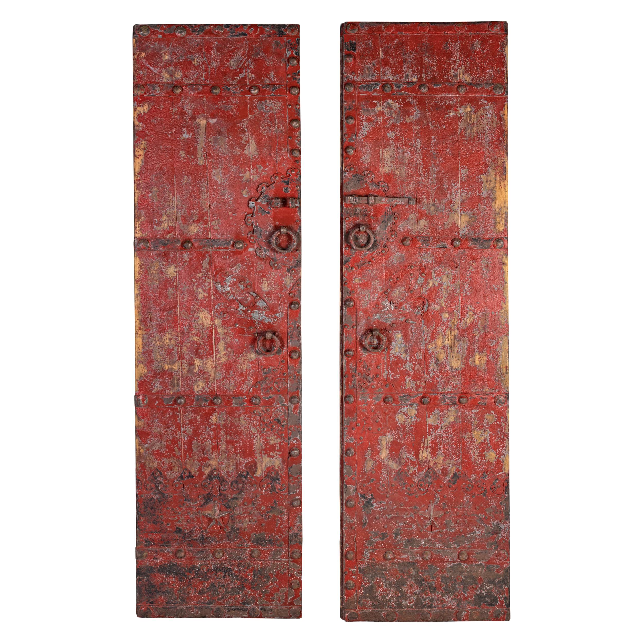 Pair of Red Patina South Asian Doors Repurposed as Wall Decor 