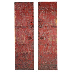Pair of Red Patina South Asian Doors Repurposed as Wall Decor
