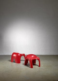 Pair of red polyester Stacy Dukes stools, USA, 1960s