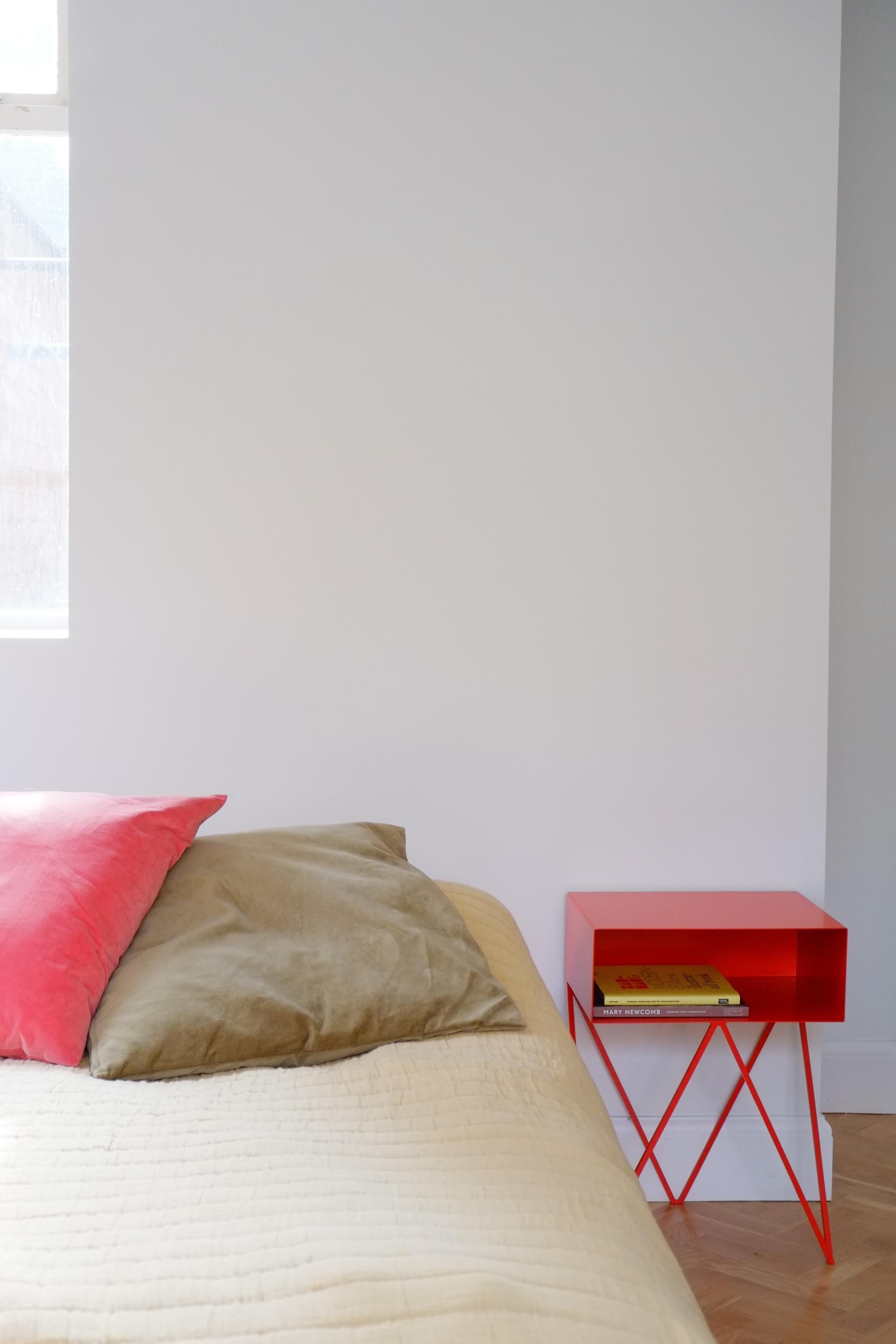 British Pair of Red Powder Coated Steel Robot Bedside Tables For Sale