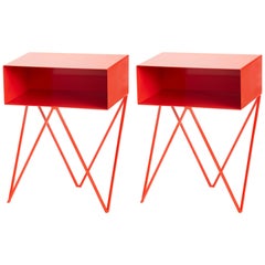Pair of Red Powder Coated Steel Robot Bedside Tables