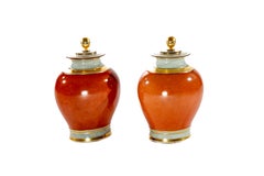 Pair of Red Royal Copenhagen Covered Jars, circa 1925