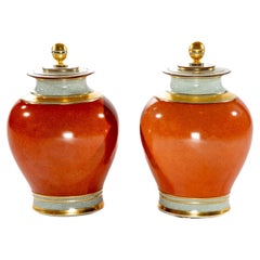 Paar rote Royal Copenhagen JARs mit Deckel, um 1925