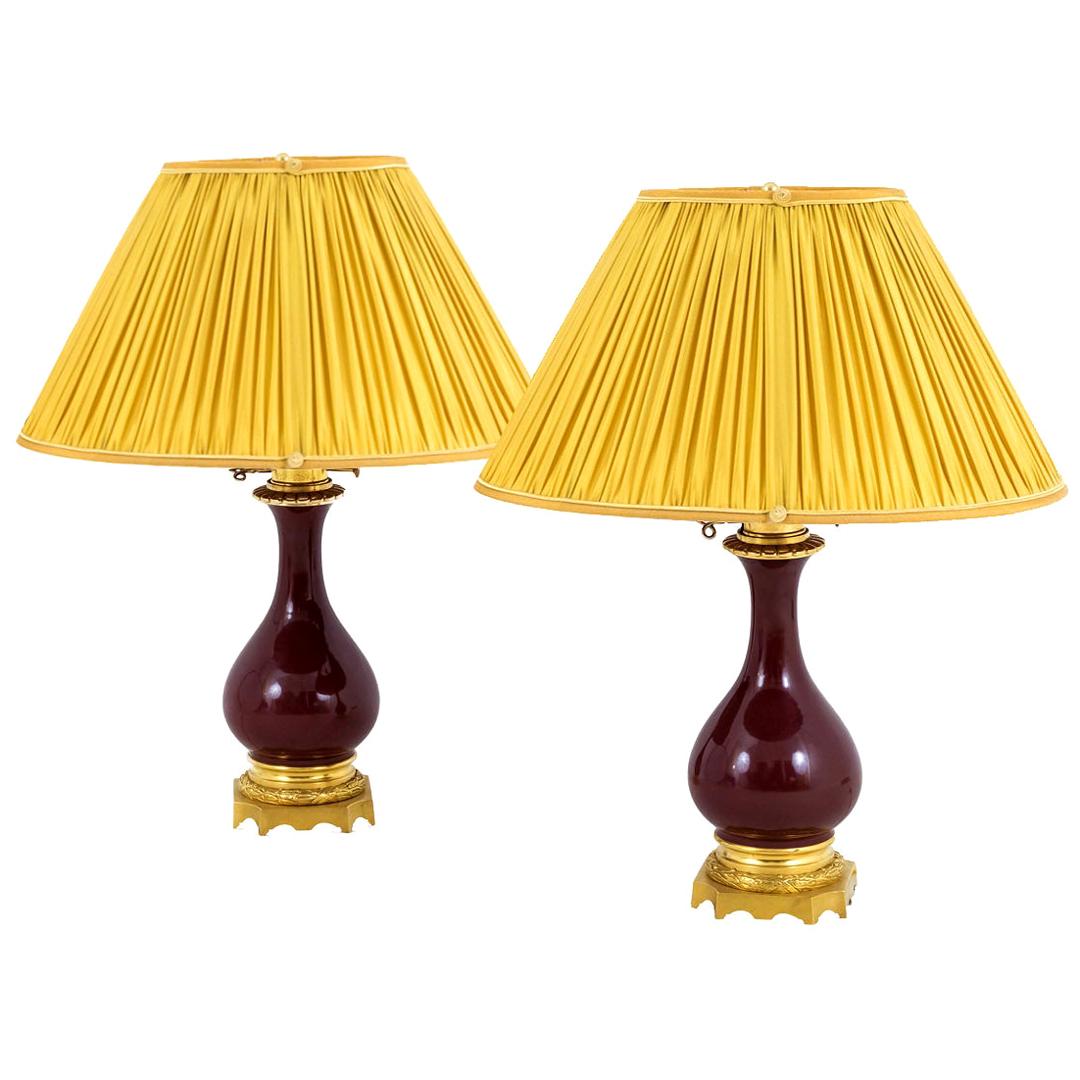 Pair of Red “sang-de-bœuf” Porcelain Lamps, 19th Century