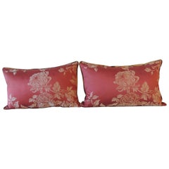 Pair of Red Satin Cotton Modern Lumbar Decorative Pillows