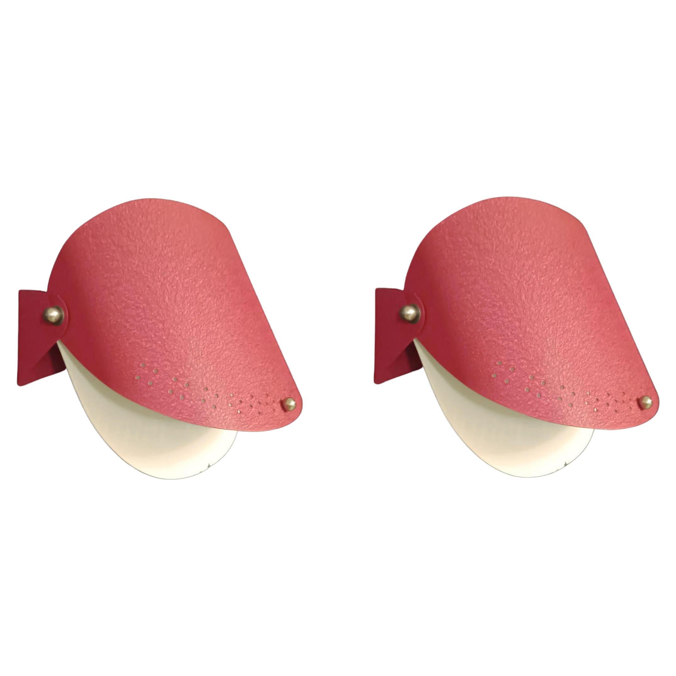 Pair of Red Sconces For Sale