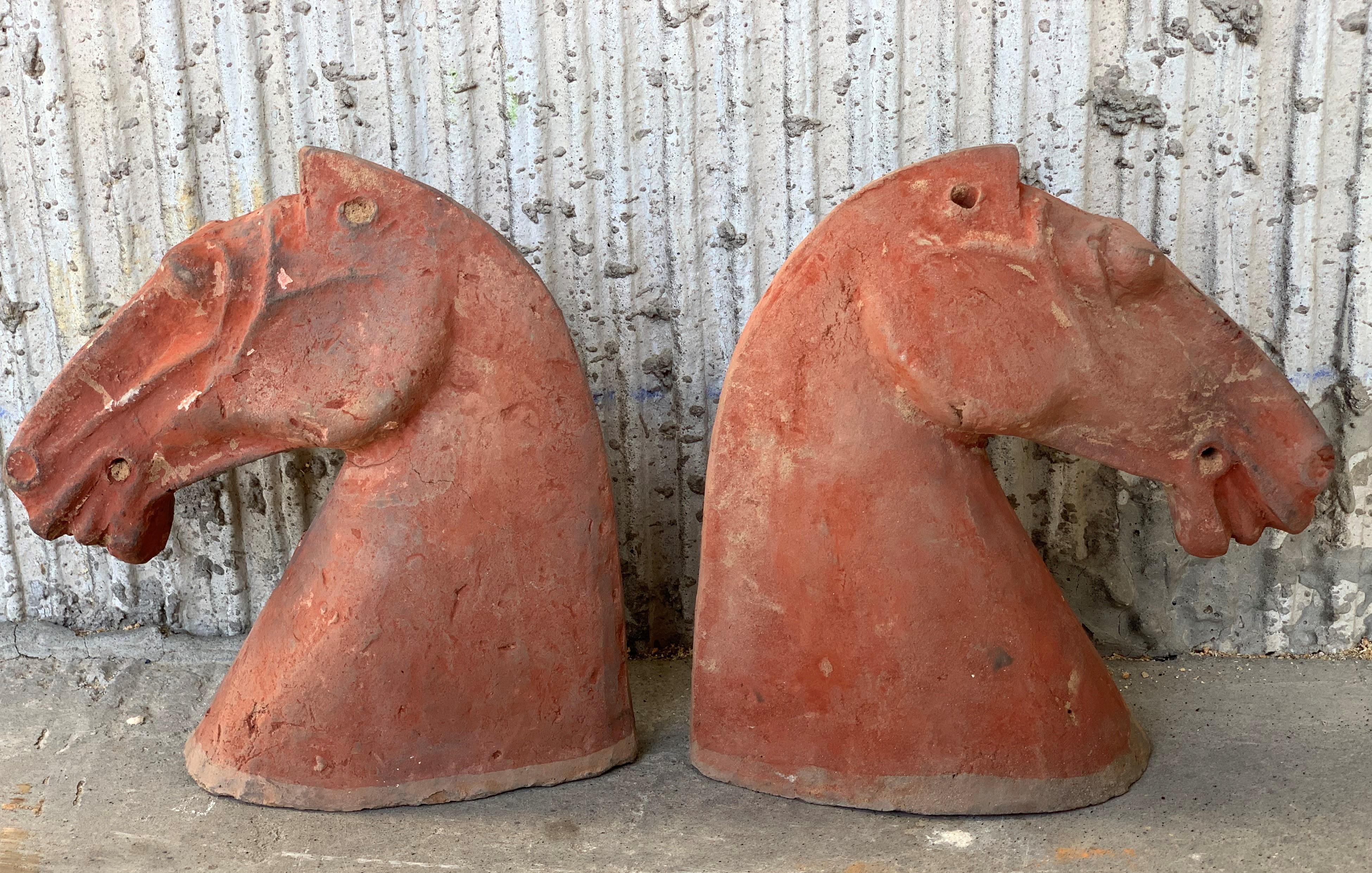 Pair of Red Sculpture Han Dynasty Gray Pottery Horse Heads '206BC-220AD' For Sale 7