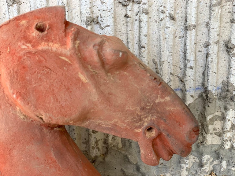 Pair of Red Sculpture Han Dynasty Gray Pottery Horse Heads '206BC-220AD' For Sale 10
