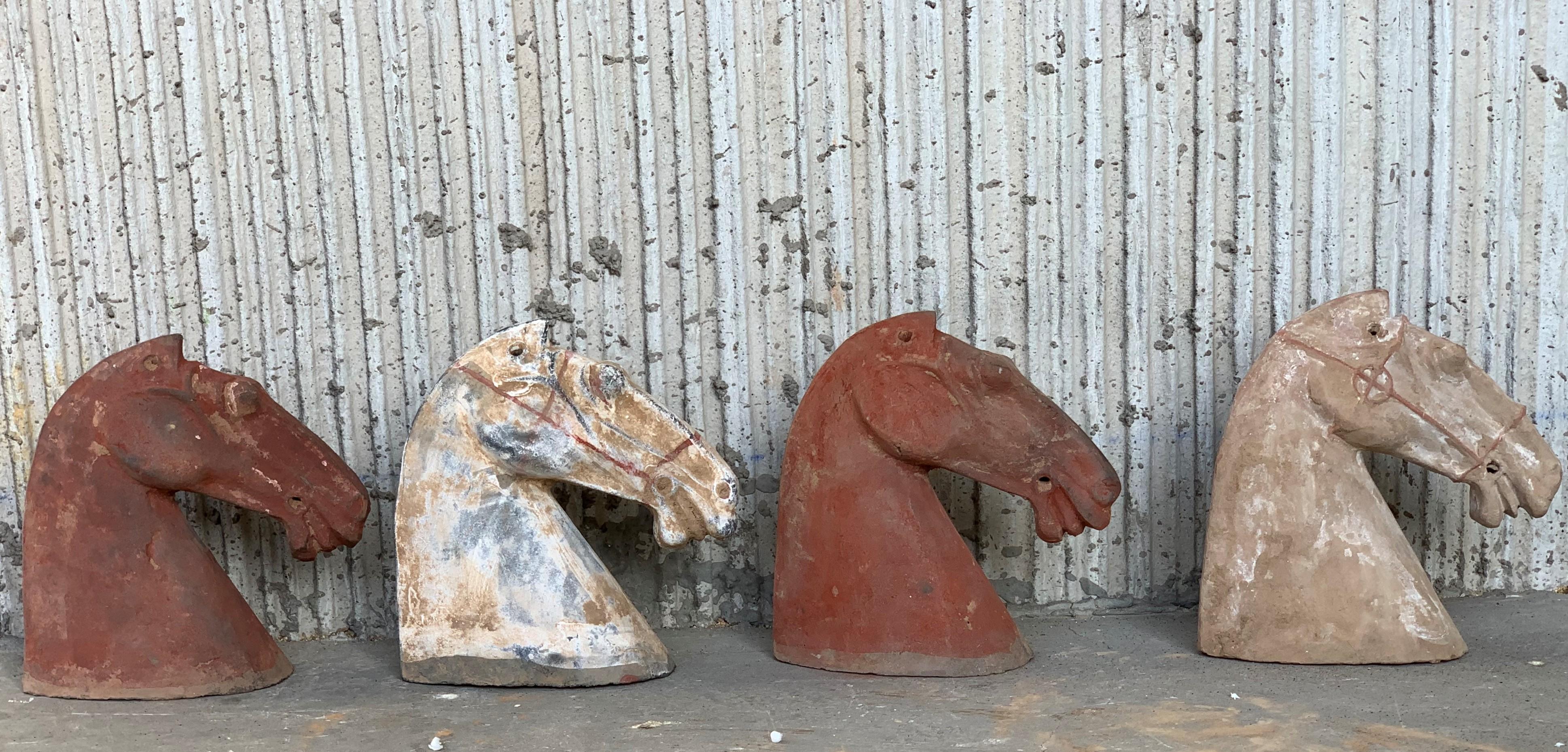 Pair of Red Sculpture Han Dynasty Gray Pottery Horse Heads '206BC-220AD' In Good Condition For Sale In Miami, FL