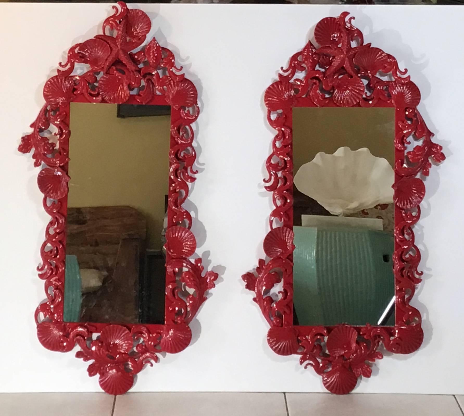 Pair of Red Sea Shell Mirrors 5