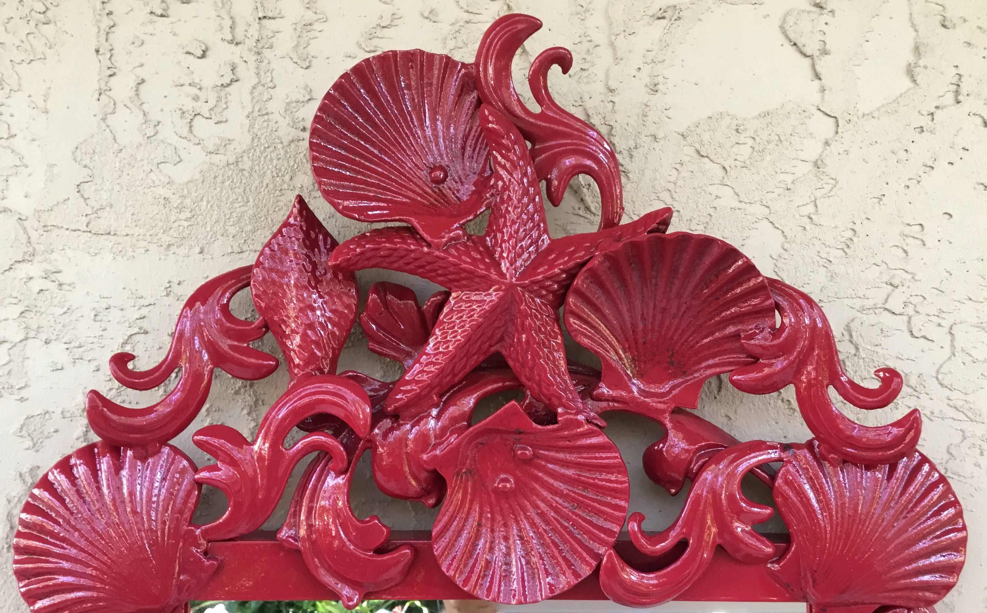 Cast Pair of Red Sea Shell Mirrors