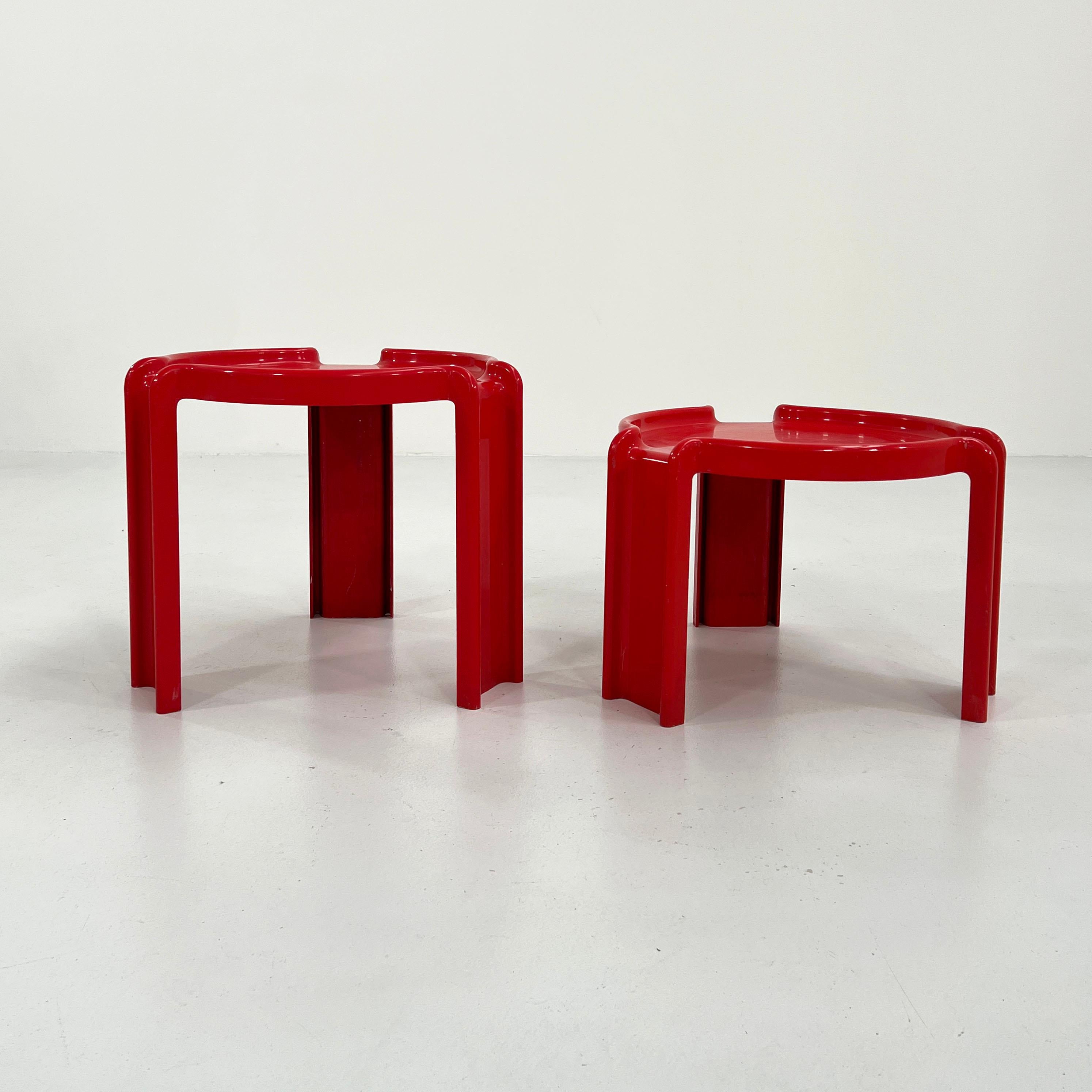 Late 20th Century Pair of Red Side Tables by Giotto Stoppino for Kartell, 1970s
