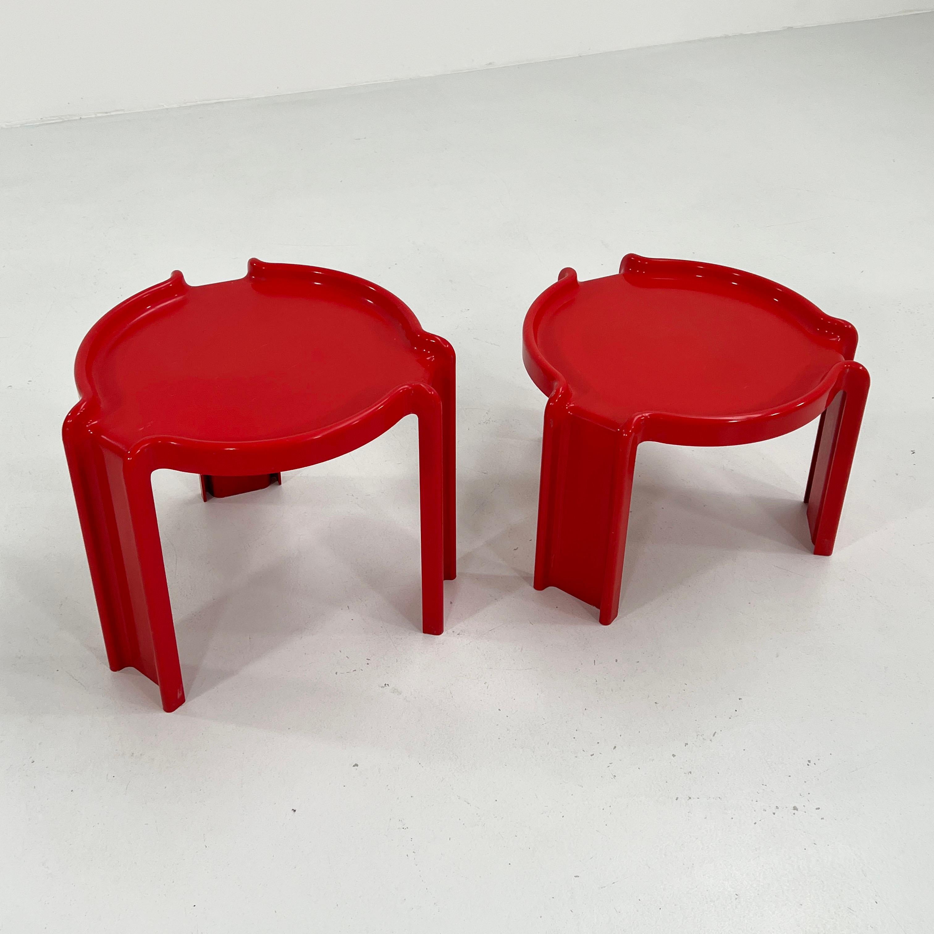 Plastic Pair of Red Side Tables by Giotto Stoppino for Kartell, 1970s