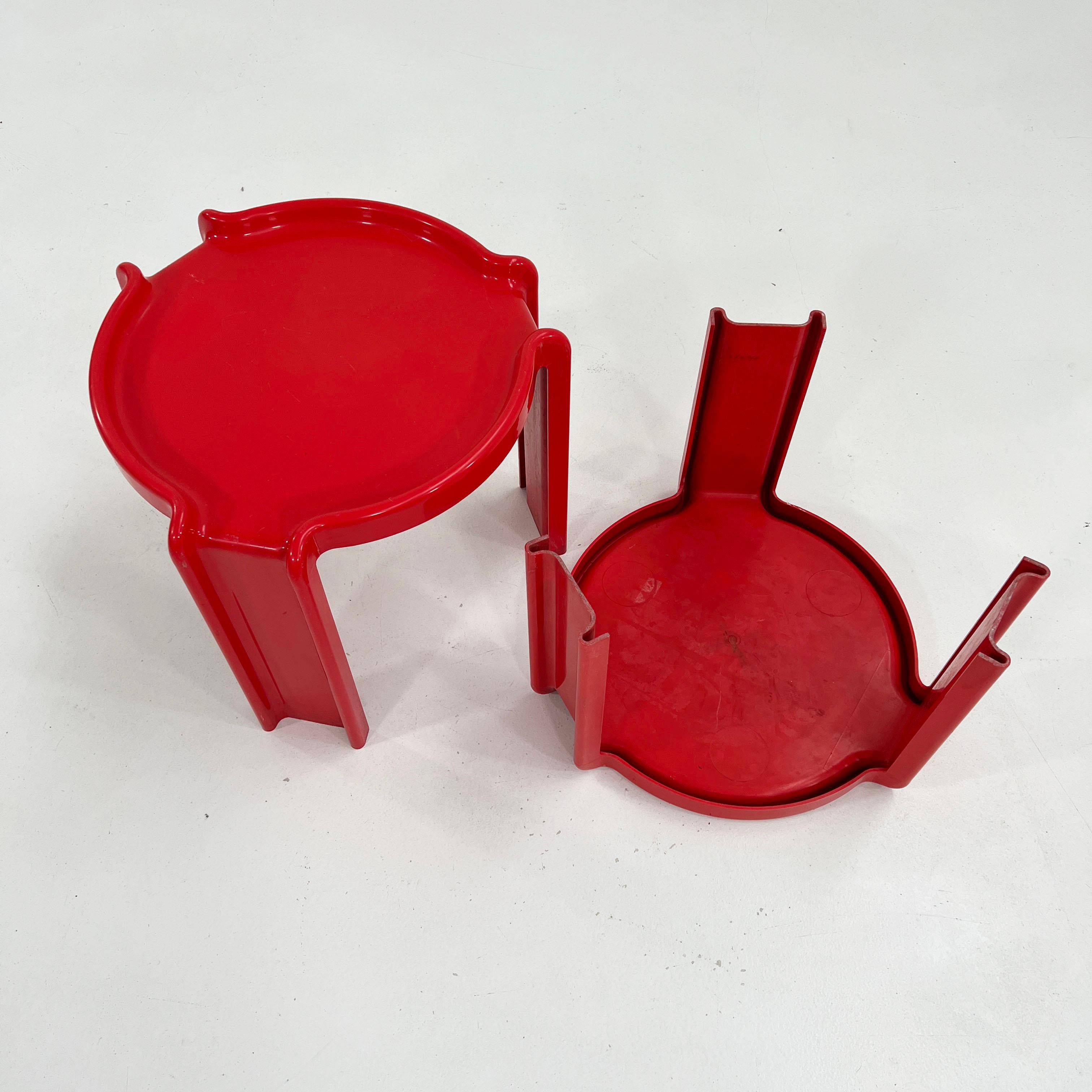 Pair of Red Side Tables by Giotto Stoppino for Kartell, 1970s 3