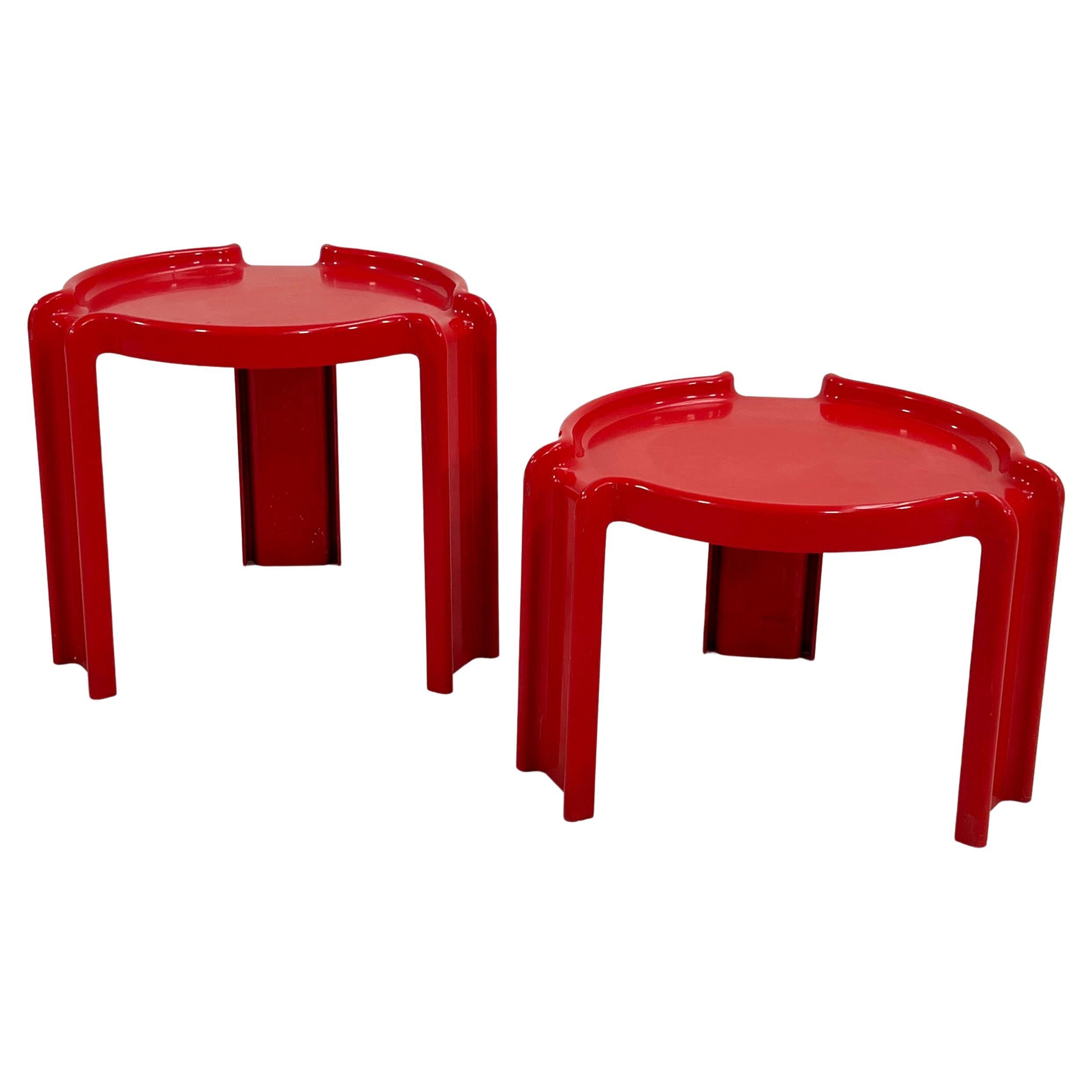 Pair of Red Side Tables by Giotto Stoppino for Kartell, 1970s