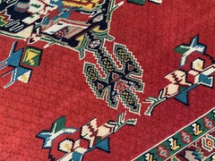 Pair of Red Silk and Wool Kilim Rugs Handmade Geometric Area Rugs
