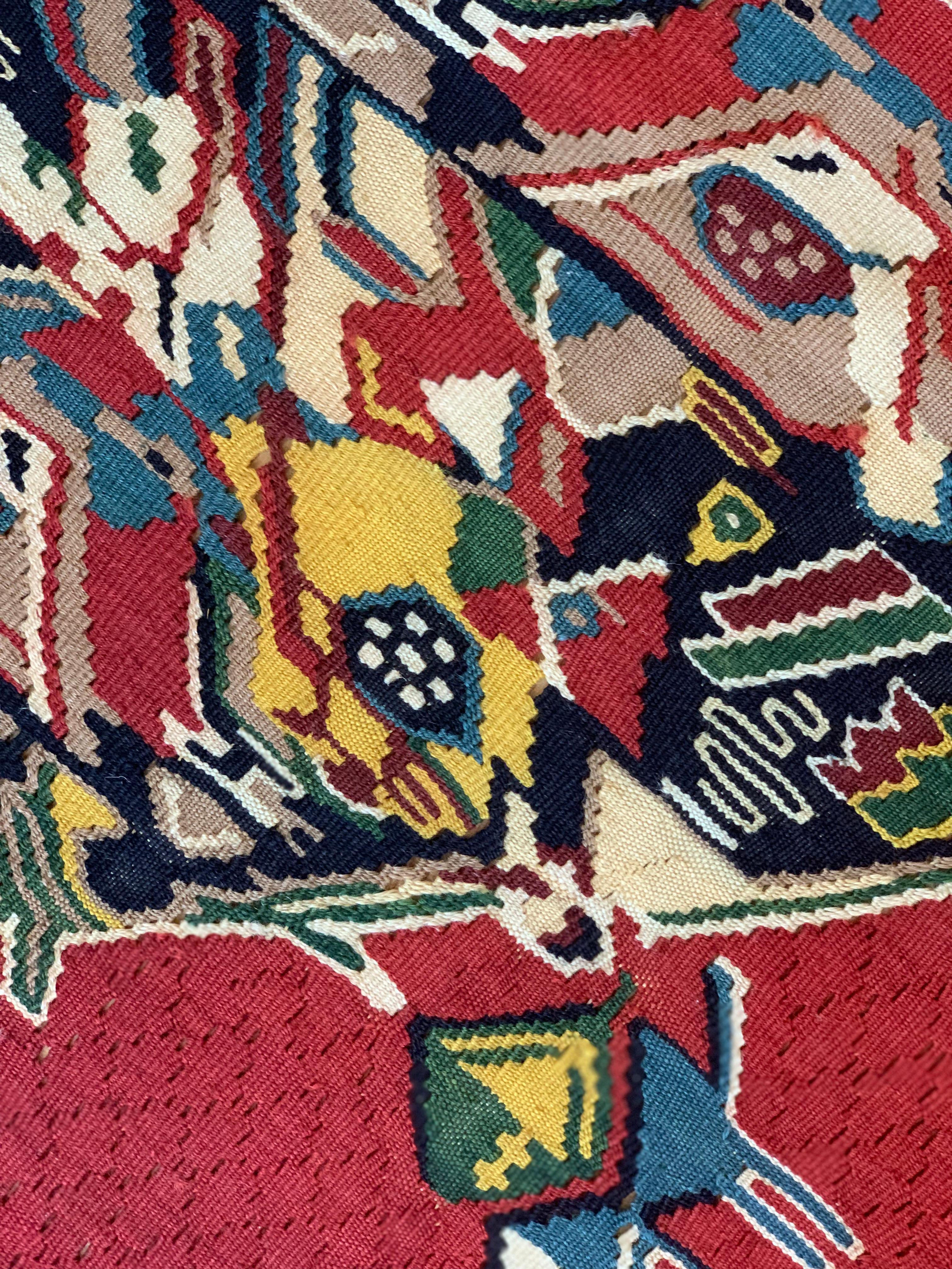 Paire de tapis Kilim en soie et laine rouges faits à la main, motifs géométriques en vente 1