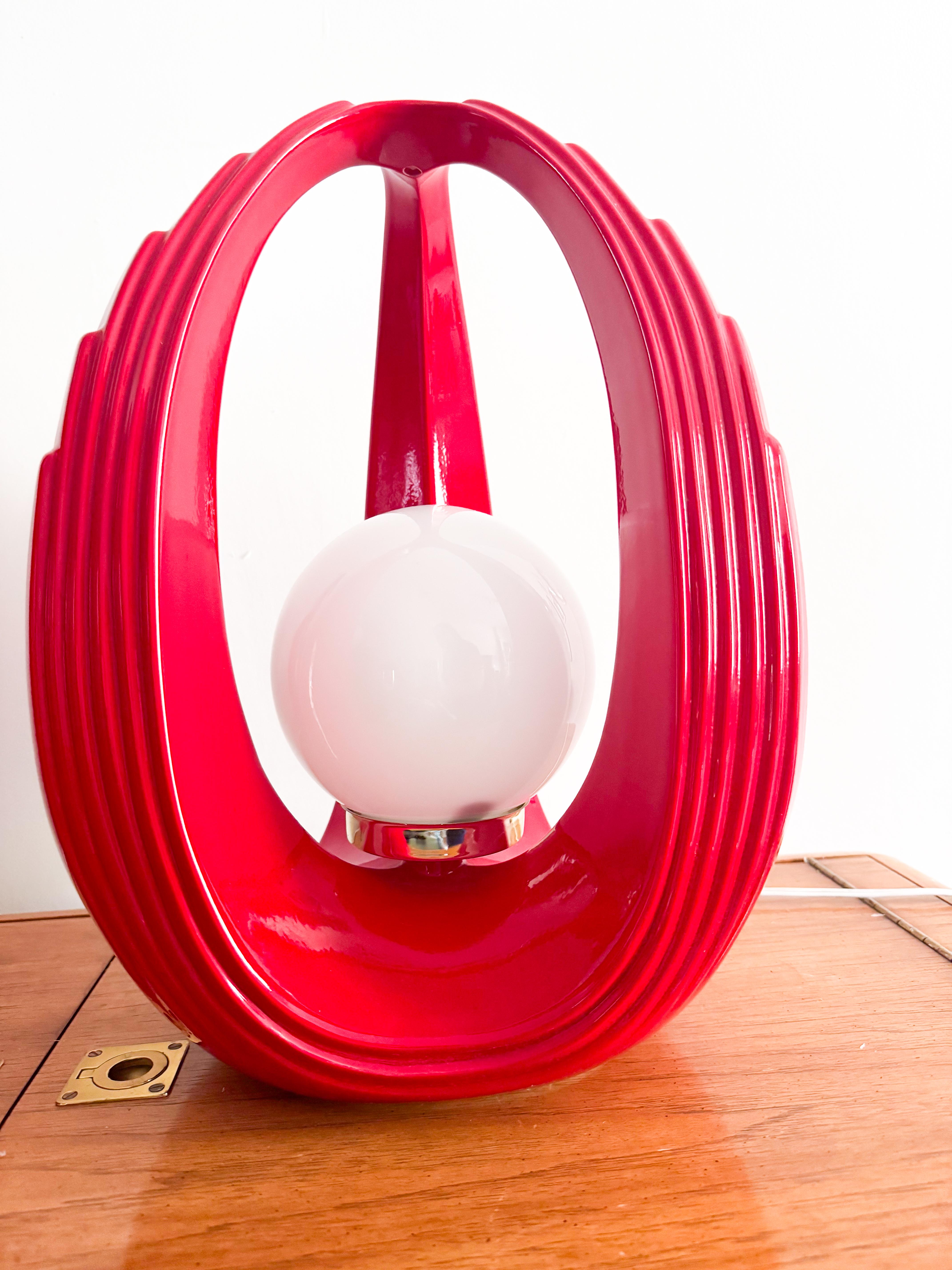 20th Century Pair of Red Space Age Sculptural Ceramic Table Lamps, Canada 1980s Post Modern For Sale