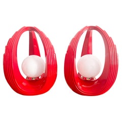 Pair of Red Space Age Sculptural Ceramic Table Lamps, Canada 1980s Post Modern
