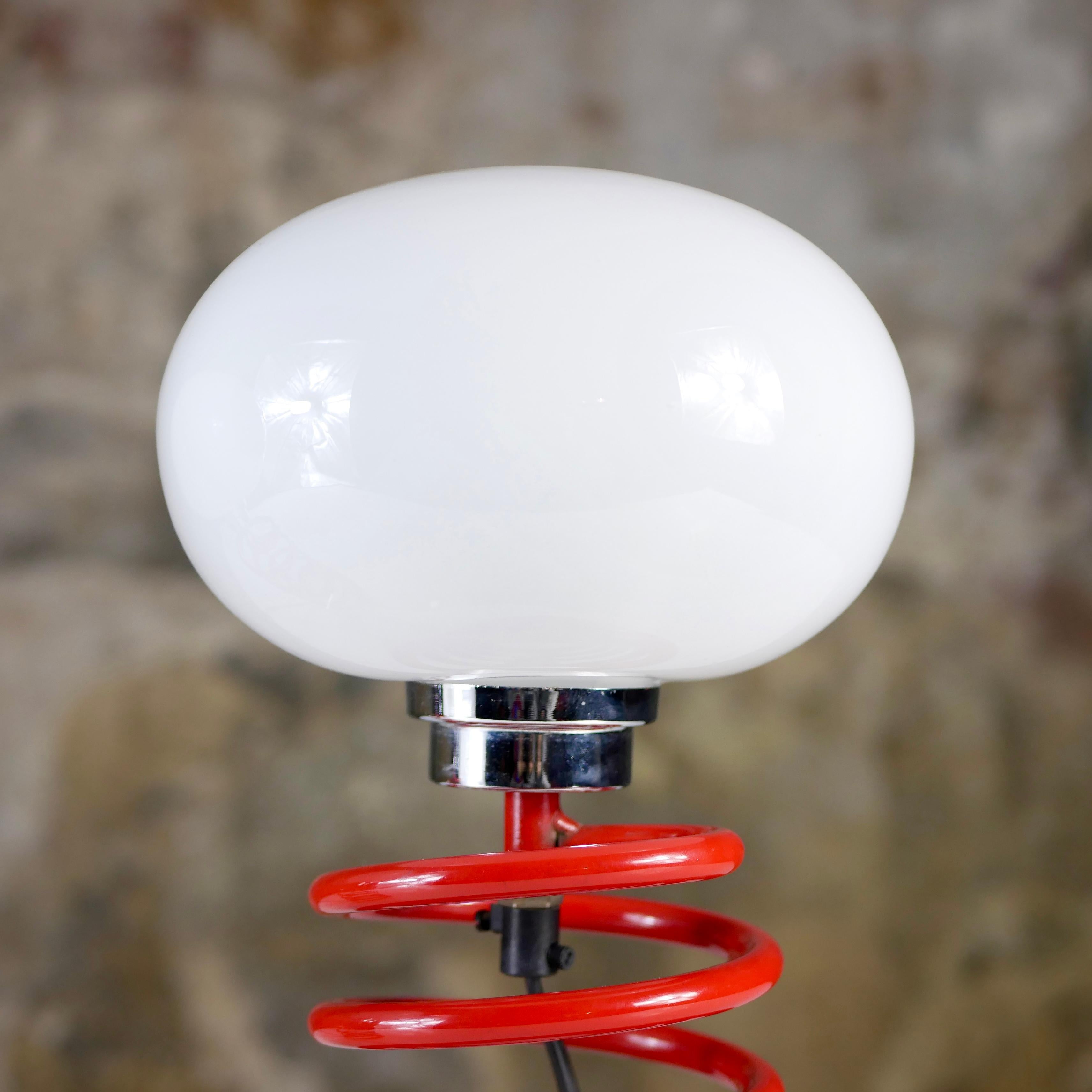 Late 20th Century Pair of red spring table lamps attributed to Ingo Maurer, 1970s