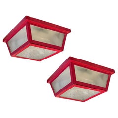 Pair of Red Square Metal Flushmounts by Joseph Richter Inc