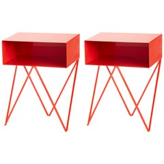 Paire de tables de chevet / tables de nuit personnalisables Robot en acier rouge