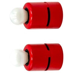 Pair of Red Stilnovo “Plafoniera” Lamps As New, Italy, 1980s, Melamine & Metal