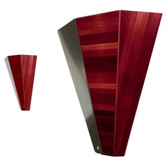 Pair of Red Straw Marquetry Sconces, France