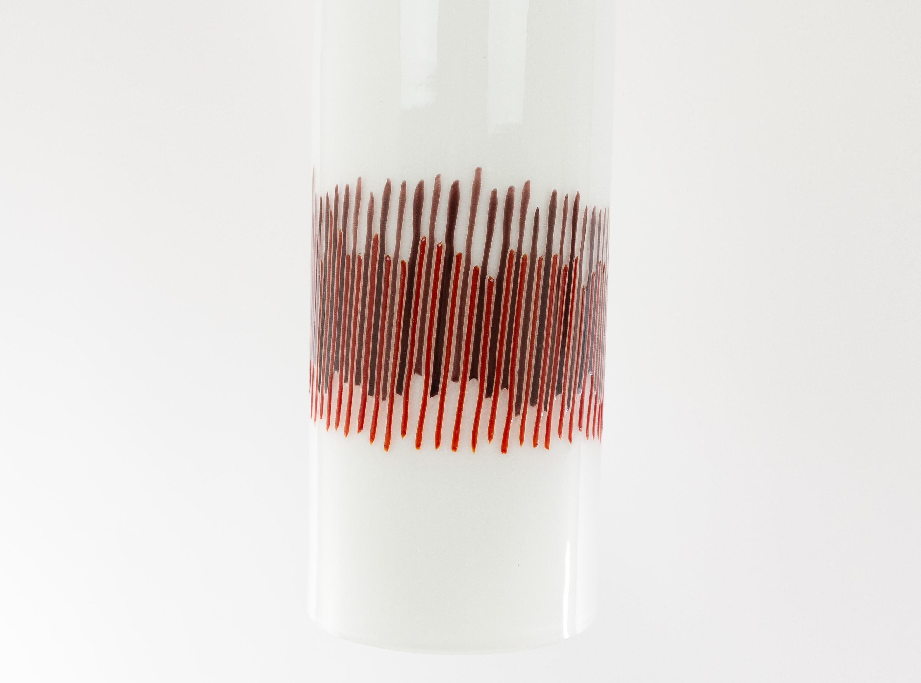 Pair of Red Striped Glass Pendants by Massimo Vignelli for Venini, 1950s In Good Condition In Rotterdam, NL