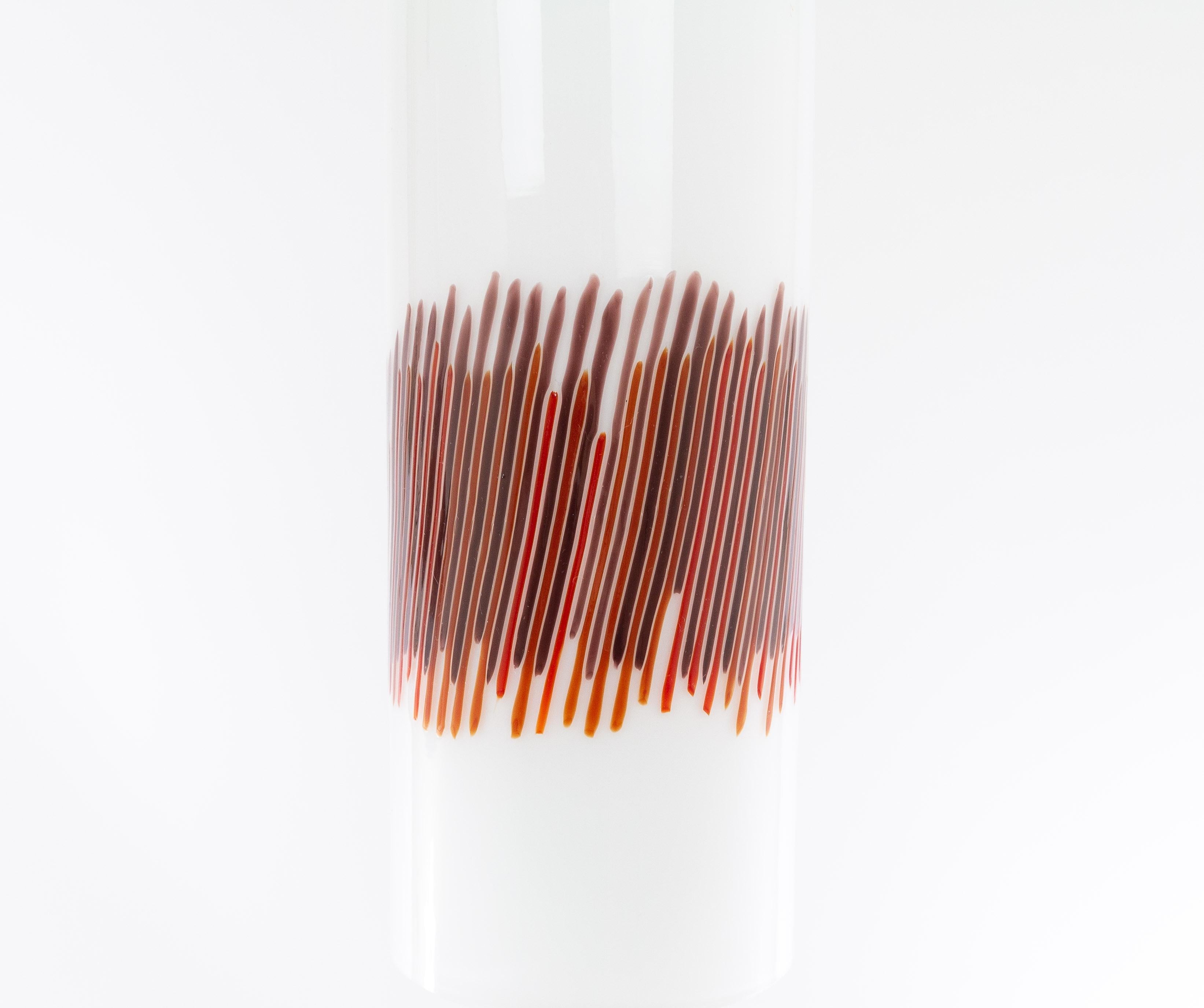 Mid-20th Century Pair of Red Striped Glass Pendants by Massimo Vignelli for Venini, 1950s