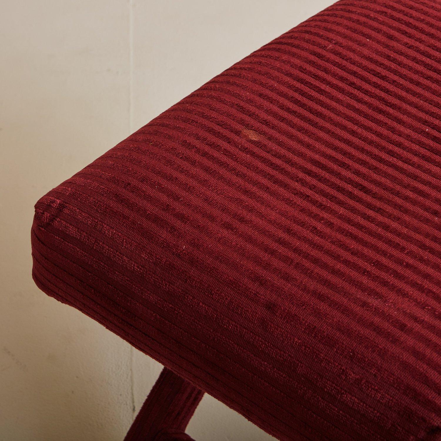 Pair of Red Striped Ottomans with X-Base, '2 Pairs Available' In Good Condition In Chicago, IL