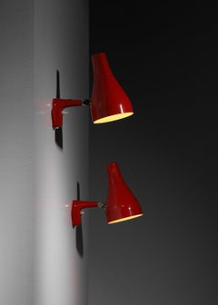 Pair of red Swedish Asea wall spotlights from the 1960s