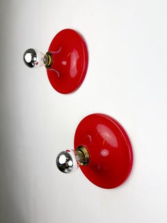 Pair of red Targetti Sankey sconces, 1970s, Italy