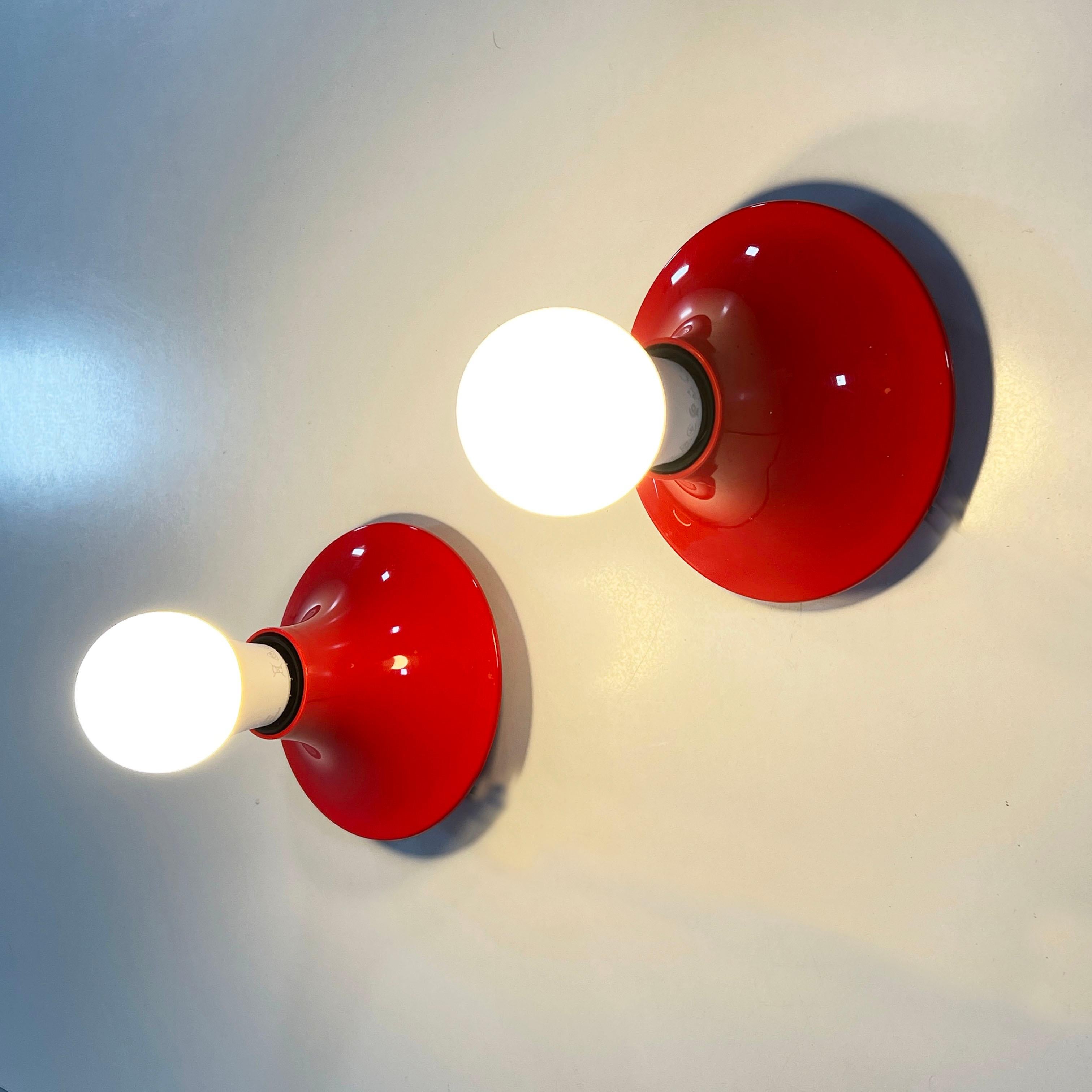 Italian Pair of Red Teti Wall Lamps by Vico Magistretti for Artemide, 1970s