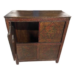 Pair of Red Tibetan Altar Cabinets