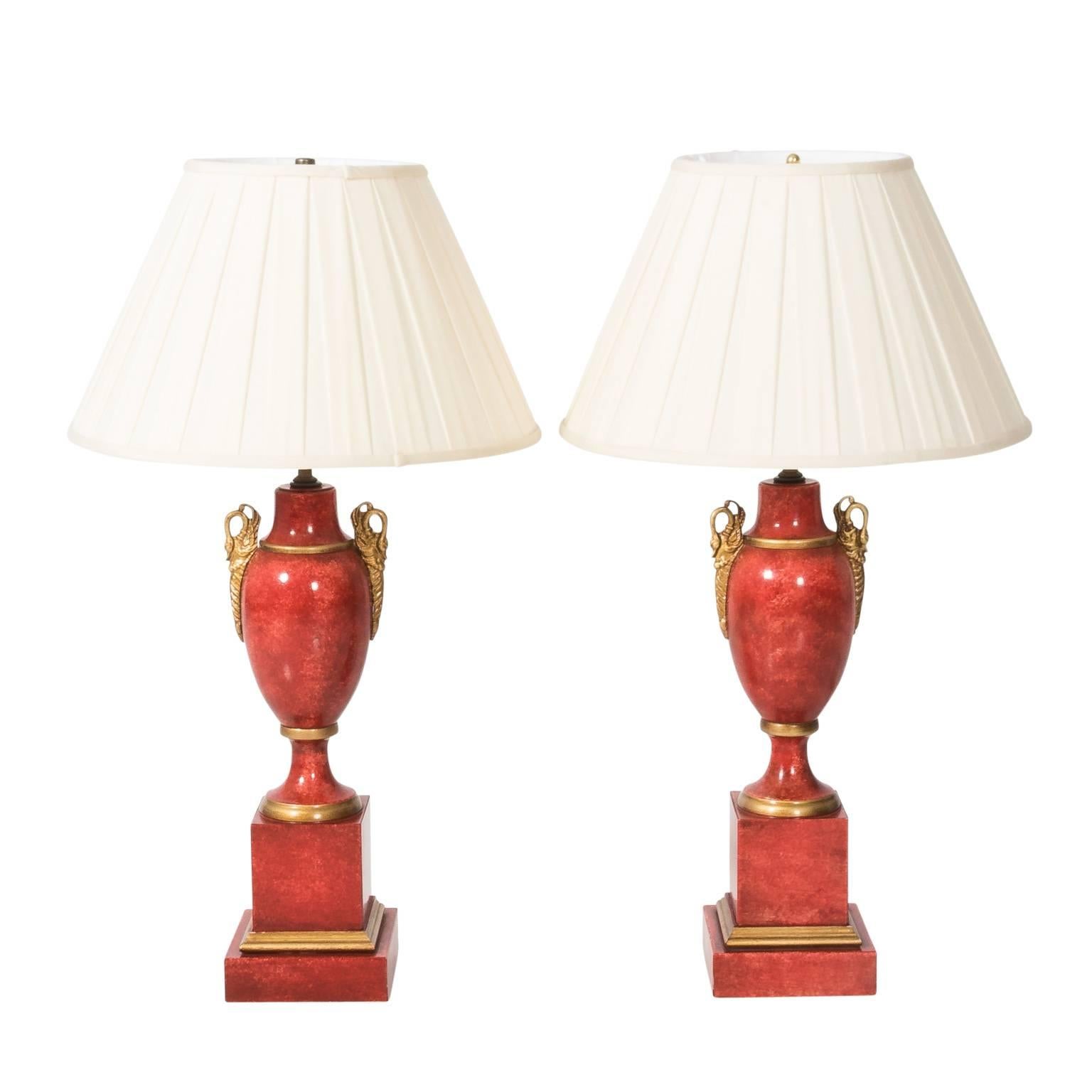 Pair of Red Tole Lamps 11