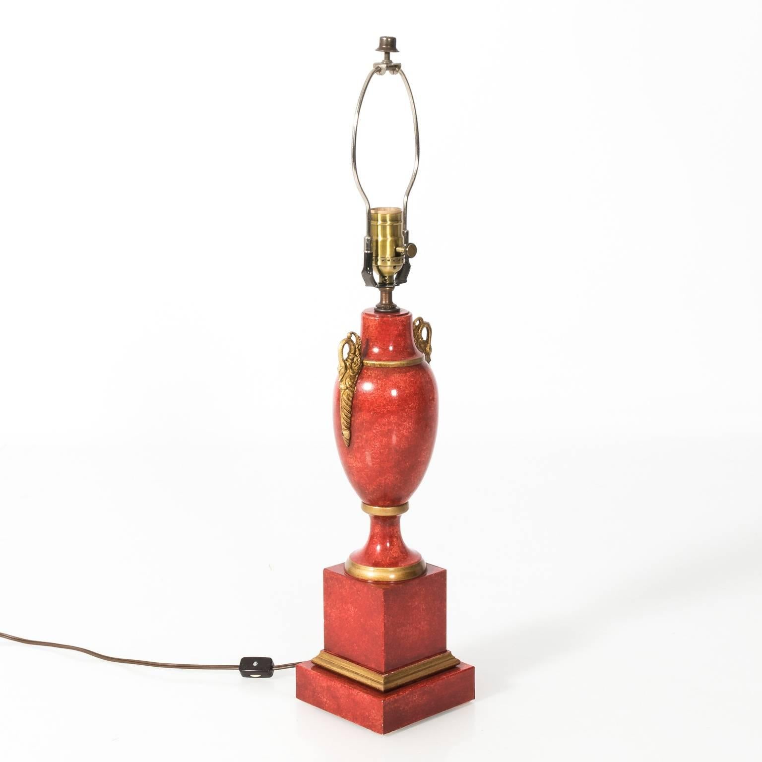 20th Century Pair of Red Tole Lamps