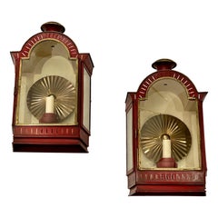 Pair of Red Tole Wall Lanterns