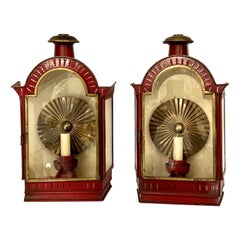 Pair of Red Tole Wall Lanterns