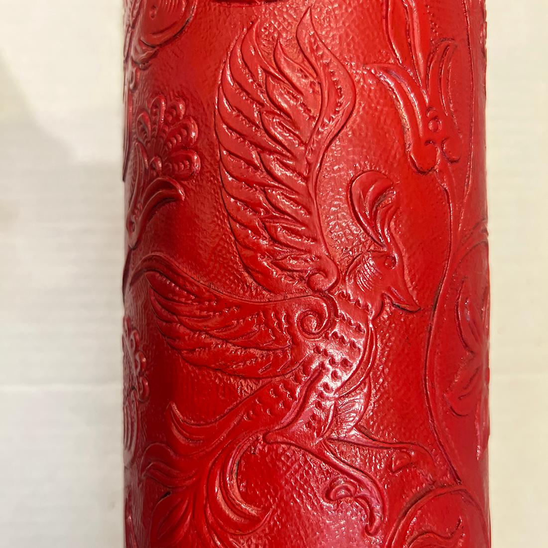 Mid-20th Century Pair of Red Tooled-Leather Lamps For Sale
