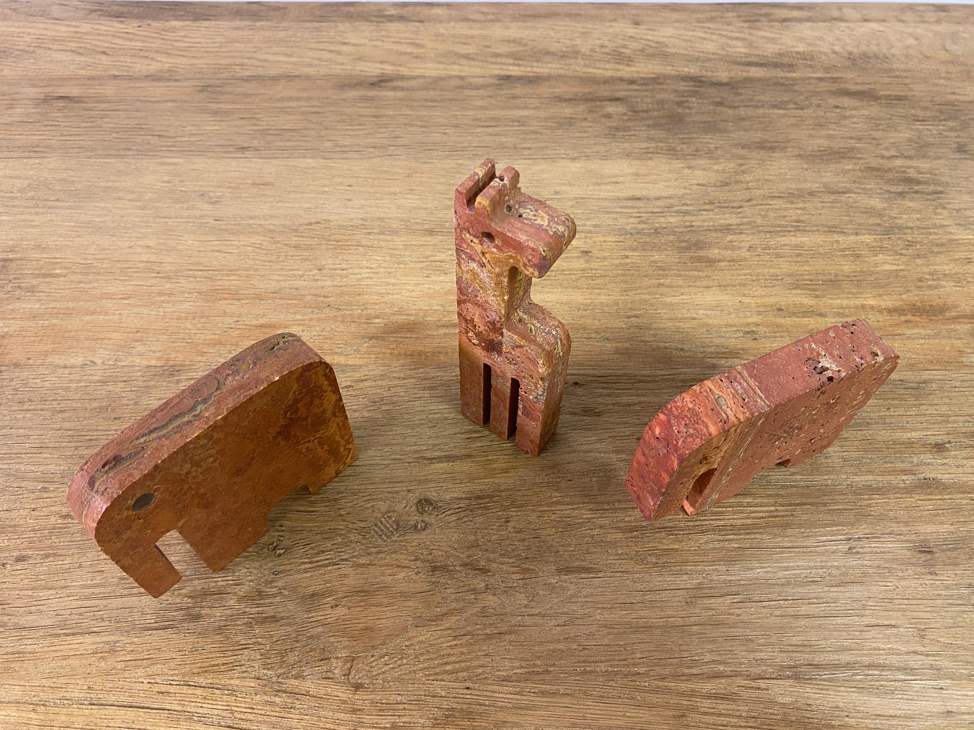 Pair Of Red Travertine Elephant Bookends And A Giraffe For Sale 4