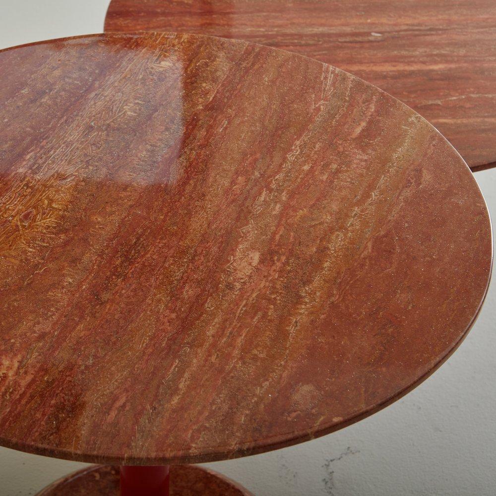 Pair of Red Travertine Nesting Side Tables by Cattelan Italia, 1980s In Good Condition For Sale In Chicago, IL