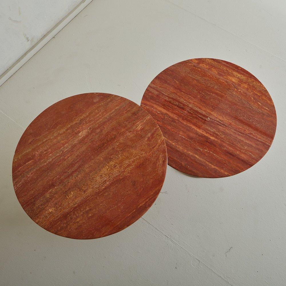 Metal Pair of Red Travertine Nesting Side Tables by Cattelan Italia, 1980s For Sale