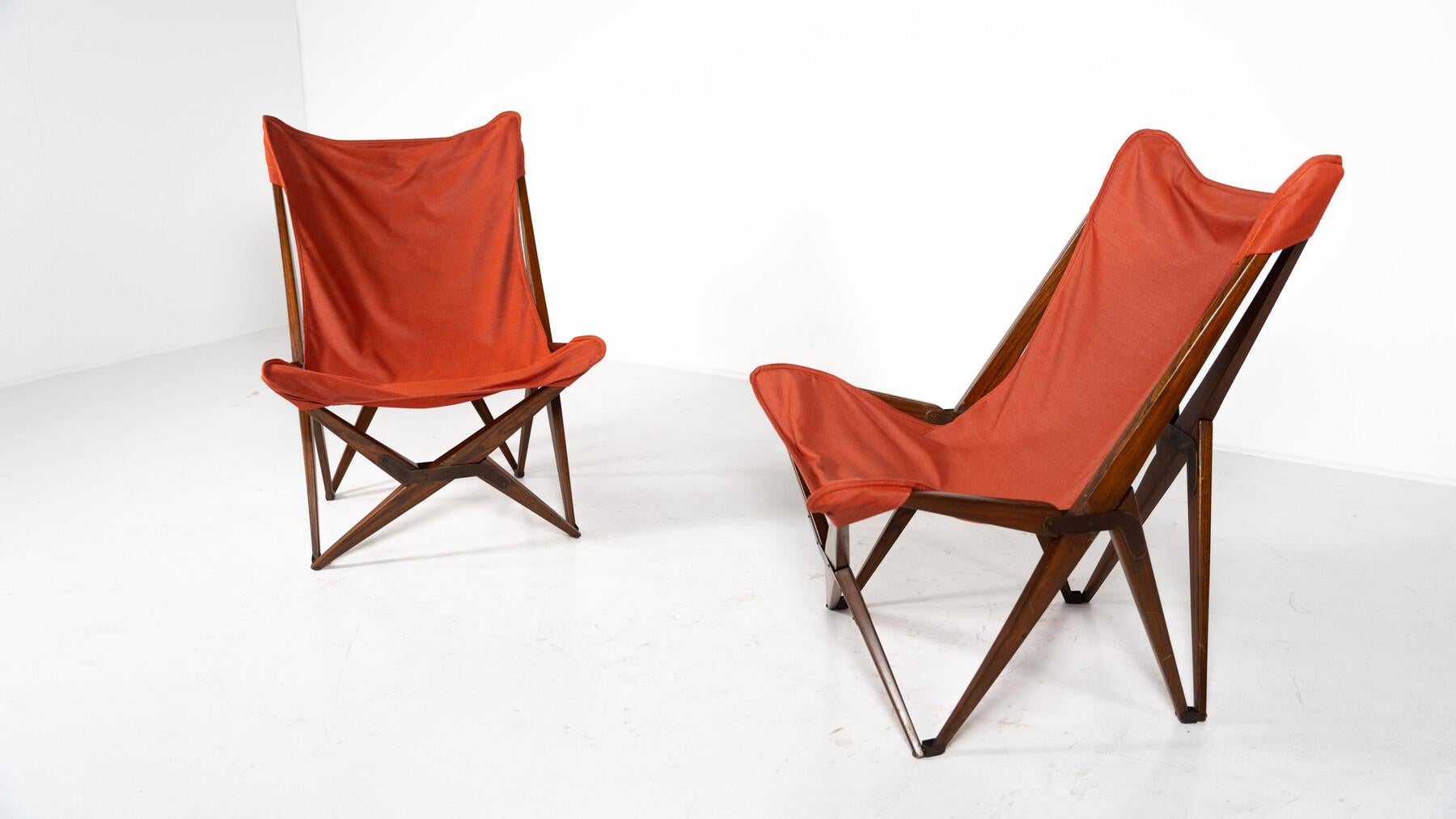 Paire de chaises pliantes Tripolina rouges de Joseph B. Foldes Bon état - En vente à Brussels, BE
