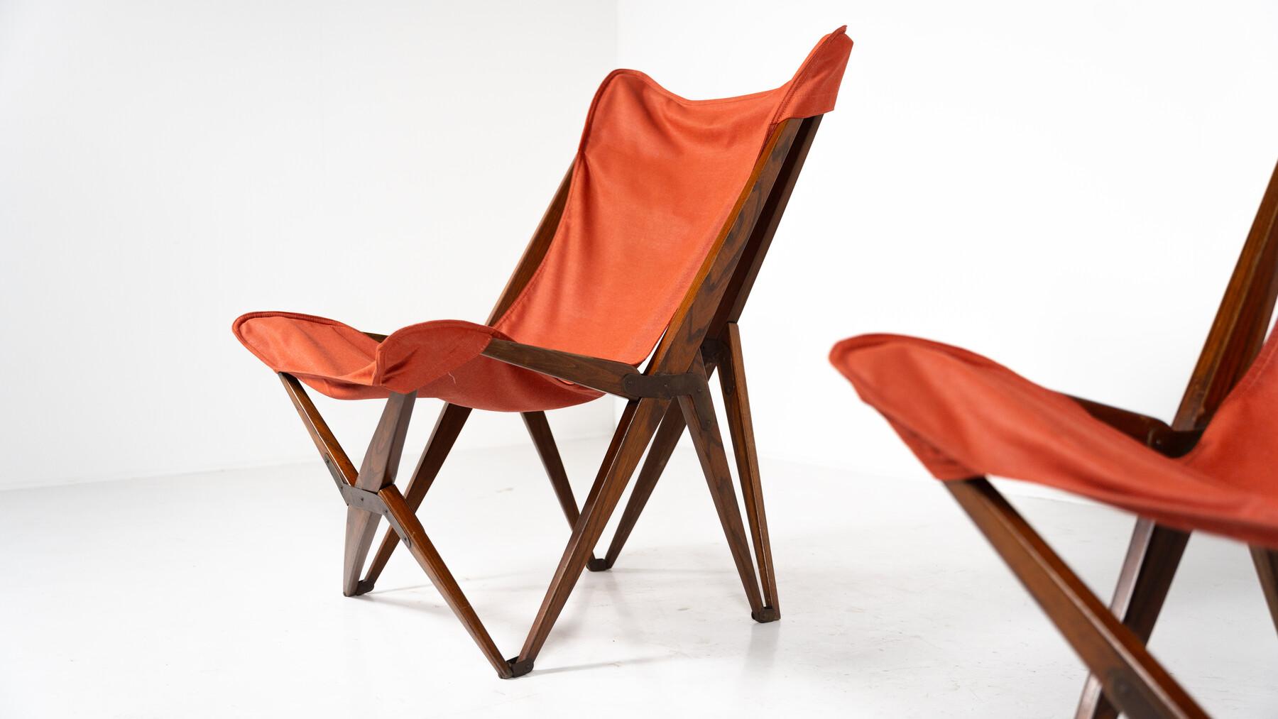 Paire de chaises pliantes Tripolina rouges de Joseph B. Foldes en vente 1