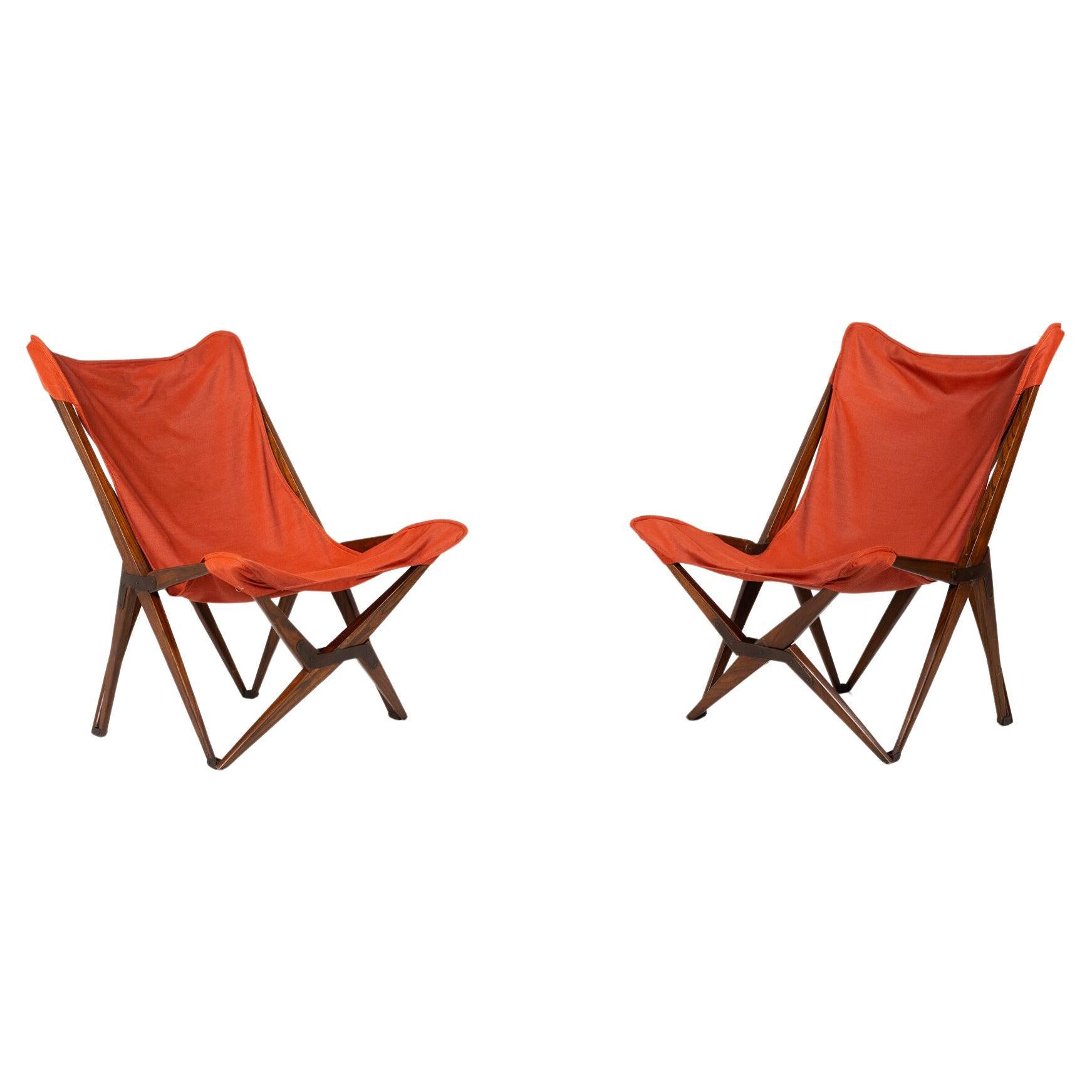 Pair of Red Tripolina Folding Chairs by Joseph B. Fenby