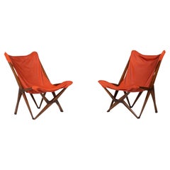 Paire de chaises pliantes Tripolina rouges de Joseph B. Foldes